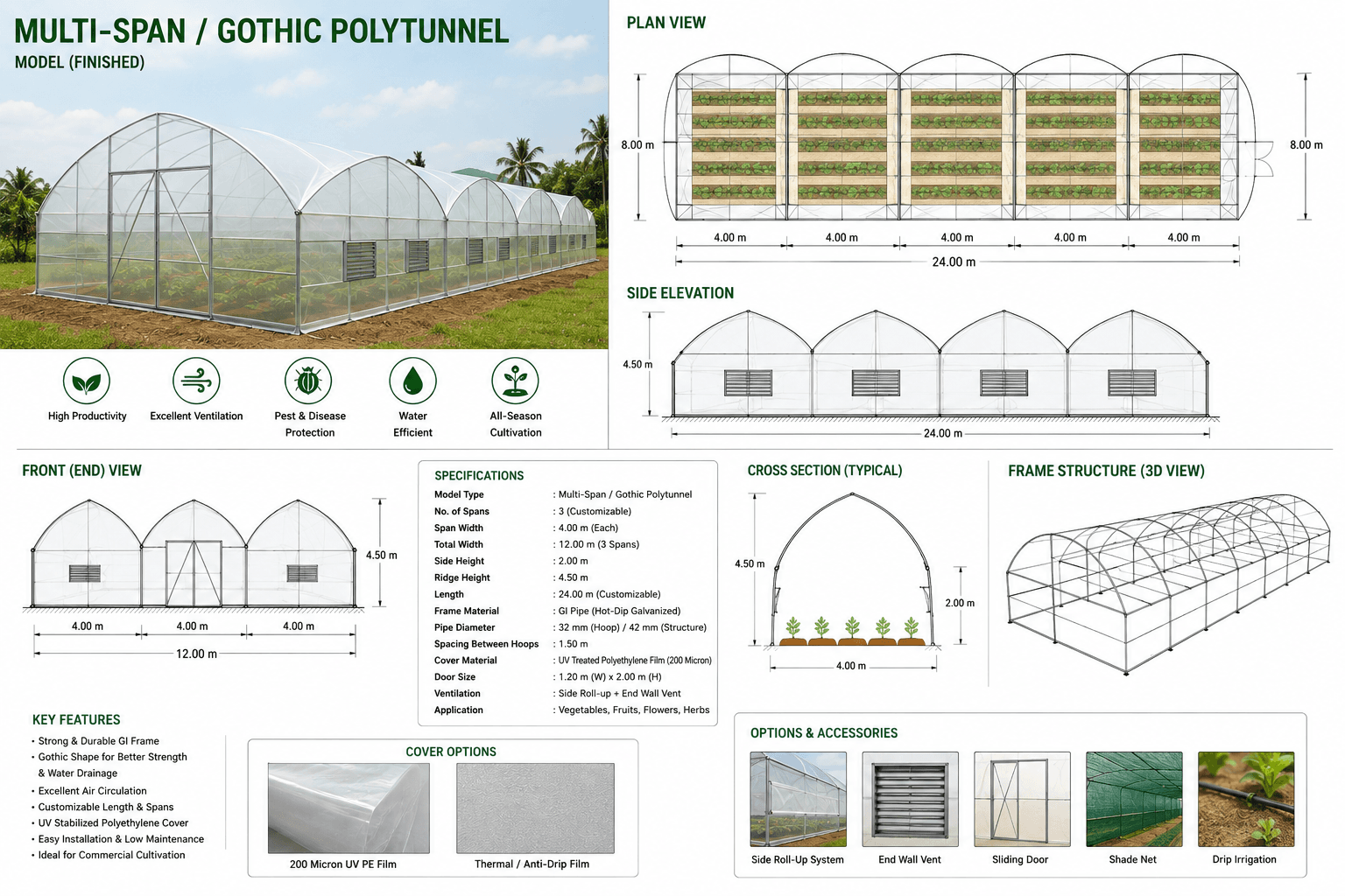 Multi-span / Gothic polytunnel